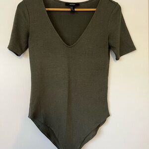 Forever 21 Olive V-Neck Bodysuit